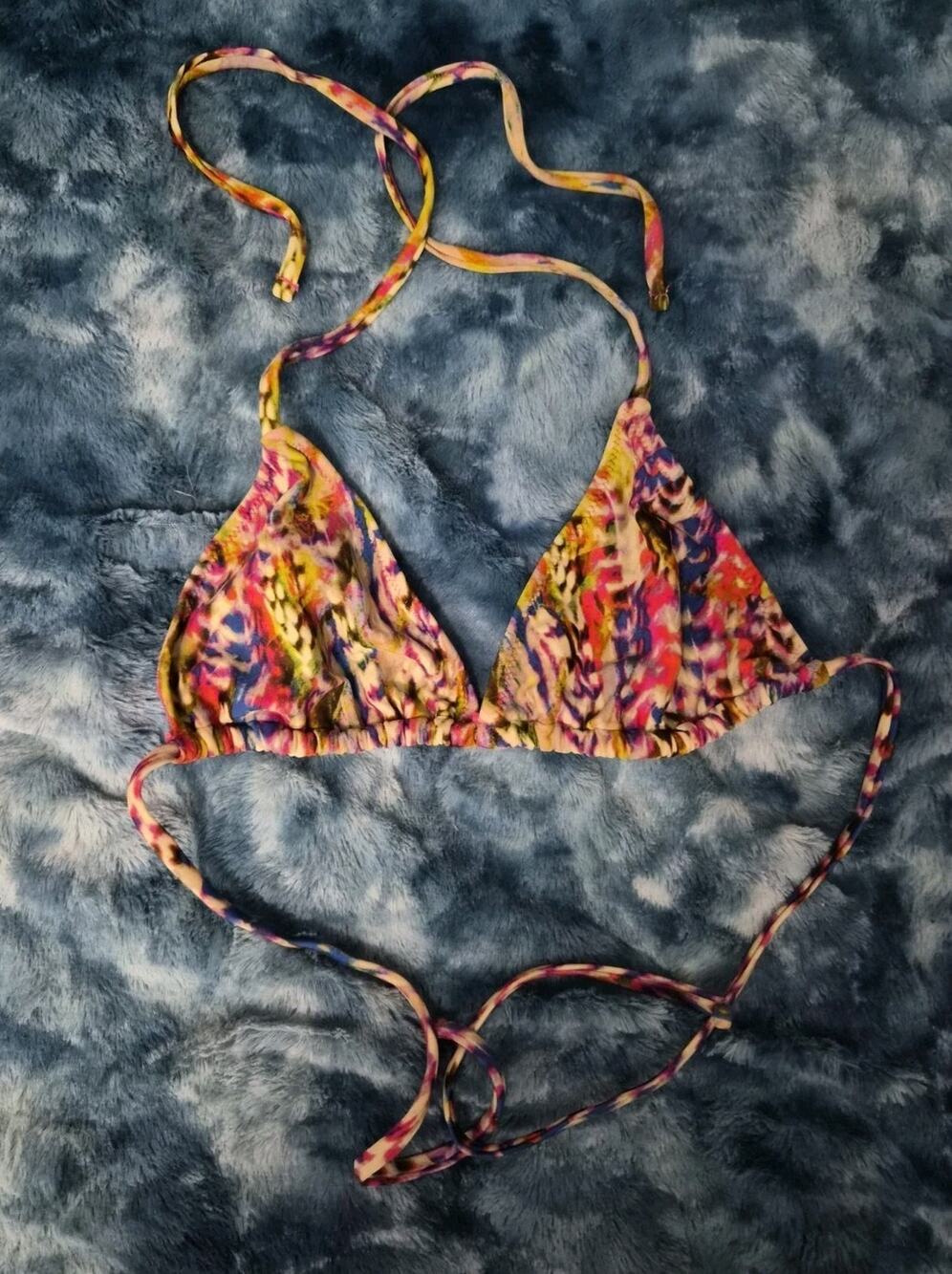 Size M XXI Swim Bikini Top Adjustable String Ties Triangle Vibrant Multicolor